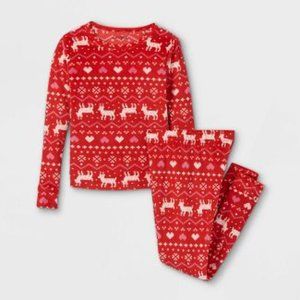 NEW Girls 18 Months Red Fairisle Print Soft Velour Pajama Set